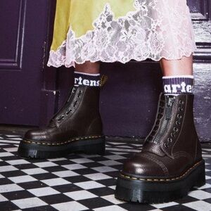 Dr. Martens Brown Combat Moto Boots with Chunky Sole